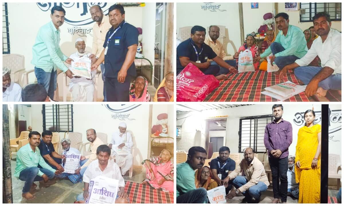 elderly people receiving clothes provided by kute group foundation